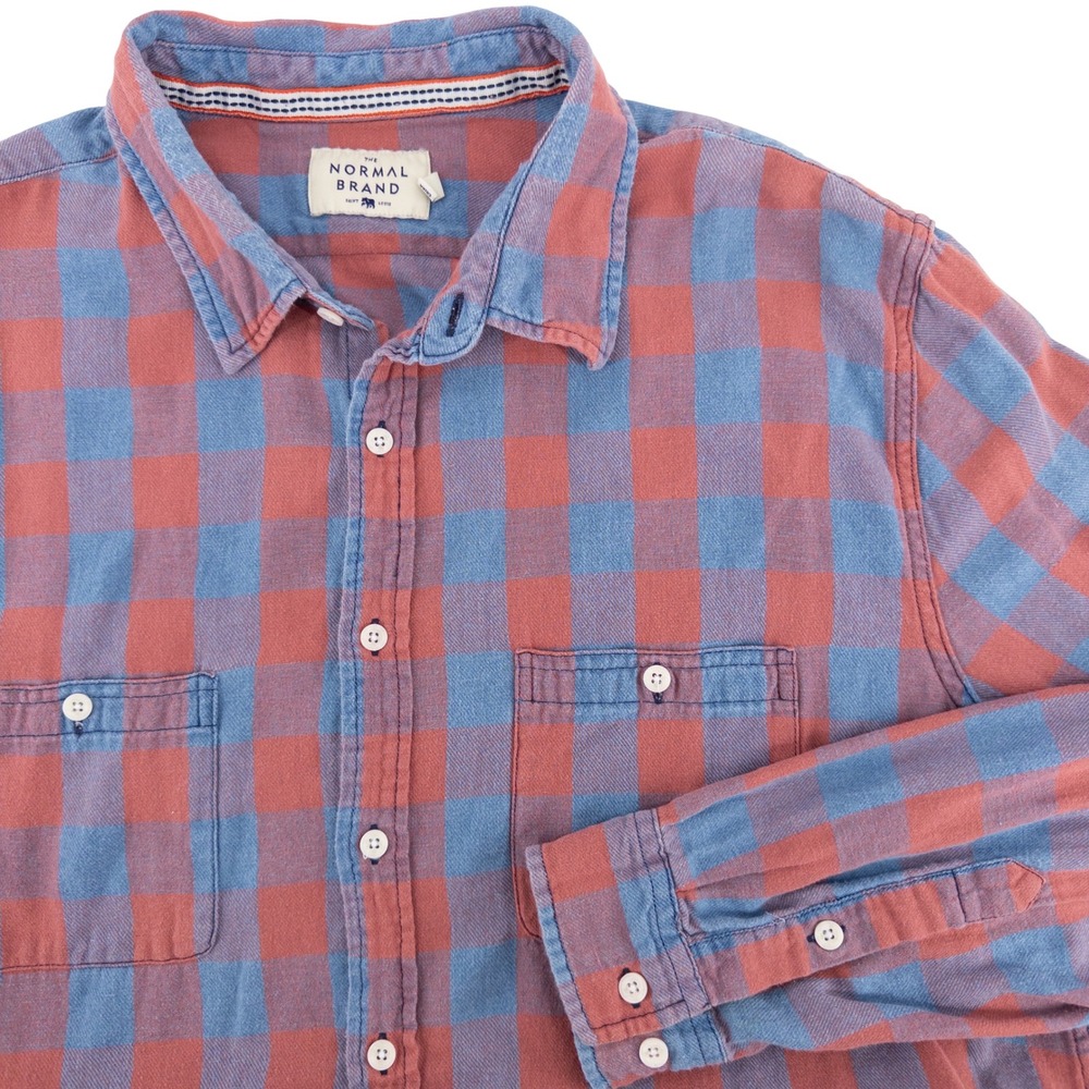 The Normal Brand Mens XL Flannel Shirt Blue Red Jackson Plaid Indigo Workwear